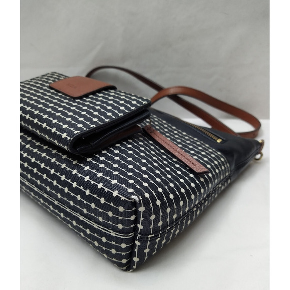 Fossil Black Coated Canvas Leather Trim Zipper Crossbody Bag - Picture 15 of 16